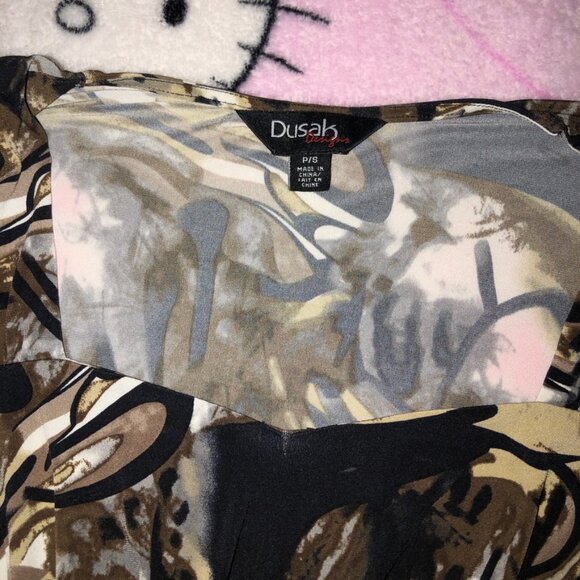 y2k trashy abstract printed square sweetheart neckline babydoll top - Picture 2 of 6